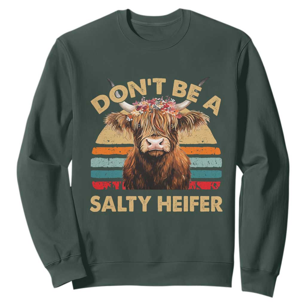 Highland Cow Sweatshirt Dont Be A Salty Heifer TS10 Dark Forest Green Print Your Wear
