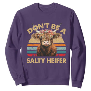 Highland Cow Sweatshirt Dont Be A Salty Heifer TS10 Purple Print Your Wear