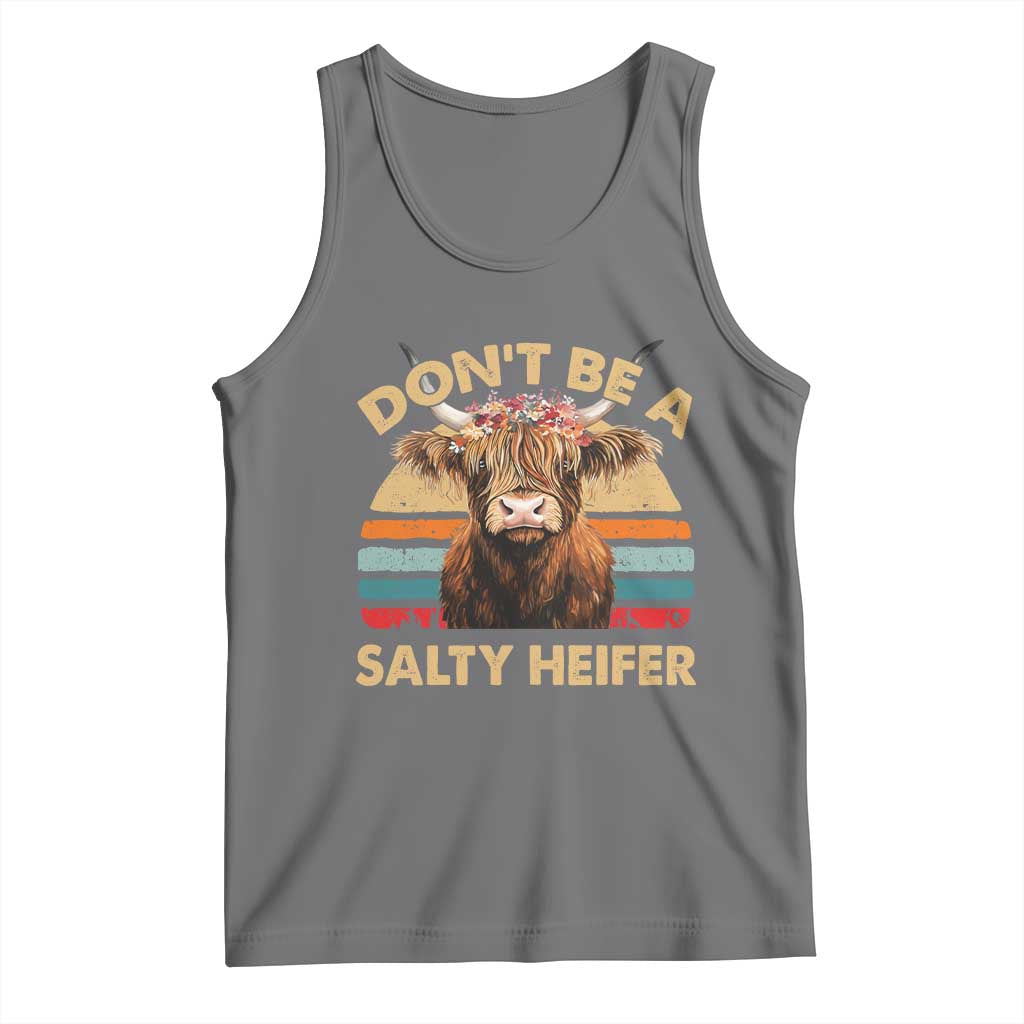 Highland Cow Tank Top Dont Be A Salty Heifer TS10 Black Heather Print Your Wear