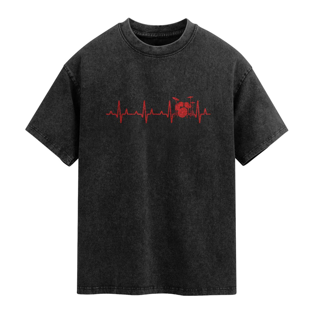 Drums Heartbeat Washed Cotton T-Shirt Drummer Percussionist