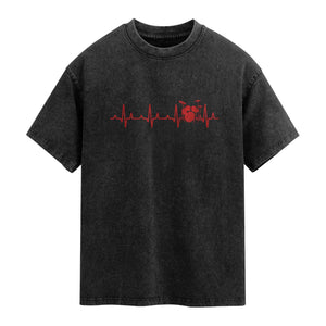 Drums Heartbeat Washed Cotton T-Shirt Drummer Percussionist
