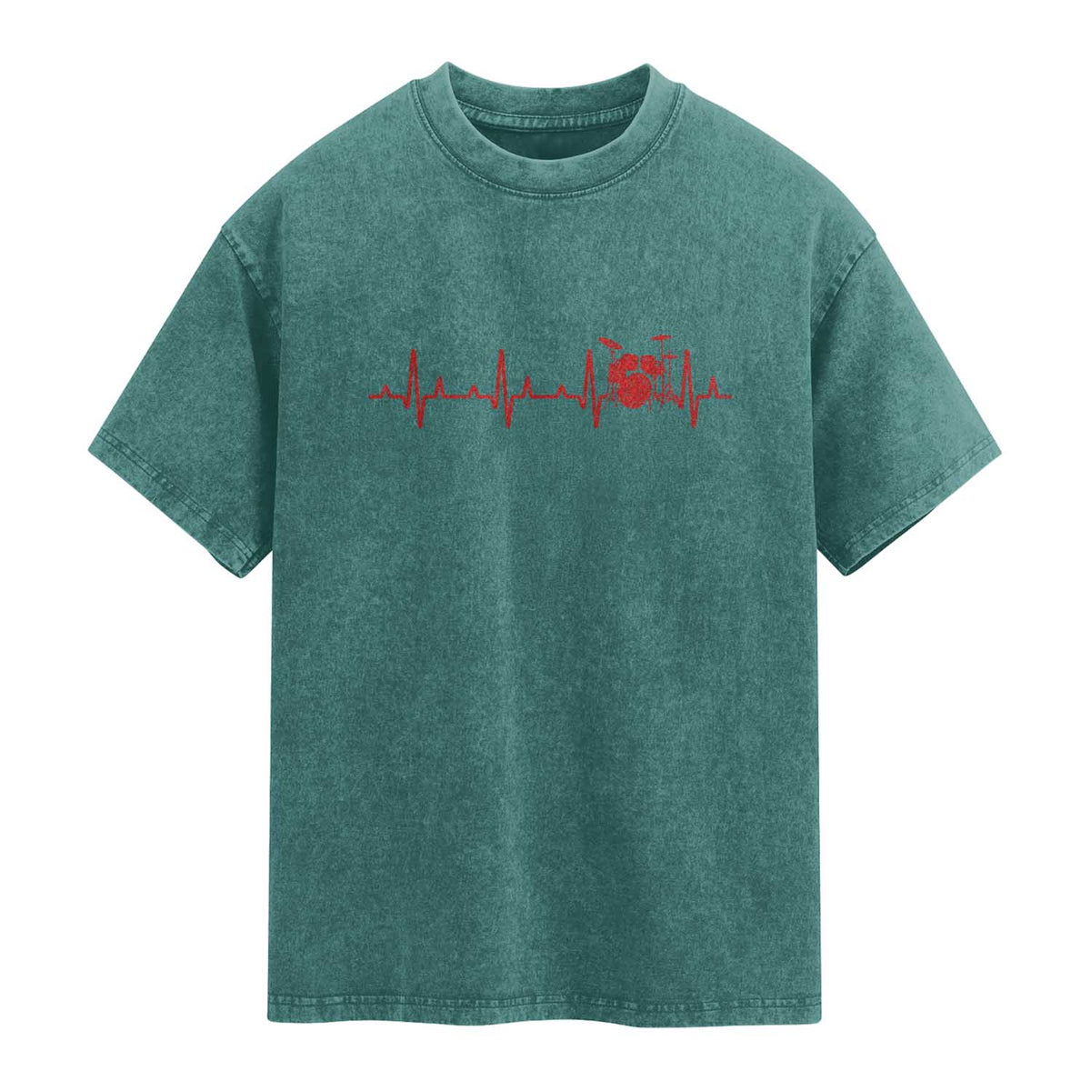 Drums Heartbeat Washed Cotton T-Shirt Drummer Percussionist