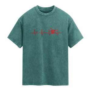 Drums Heartbeat Washed Cotton T-Shirt Drummer Percussionist