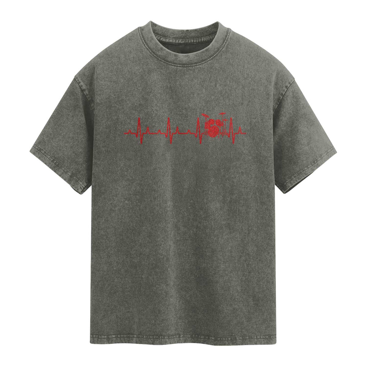 Drums Heartbeat Washed Cotton T-Shirt Drummer Percussionist
