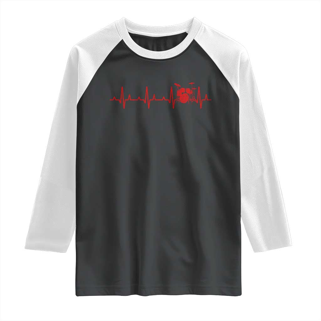 Drums Heartbeat Raglan Shirt - Drummer Percussionist Music Lover Baseball Tee TS10 Black White Print Your Wear