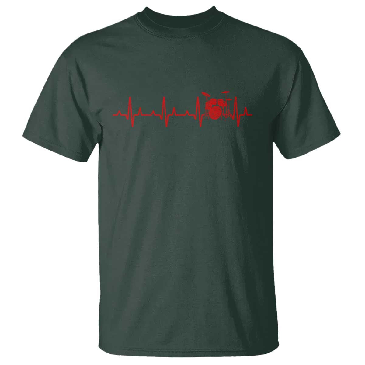 Drums Heartbeat T Shirt Drummer Percussionist TS10 Dark Forest Green Print Your Wear