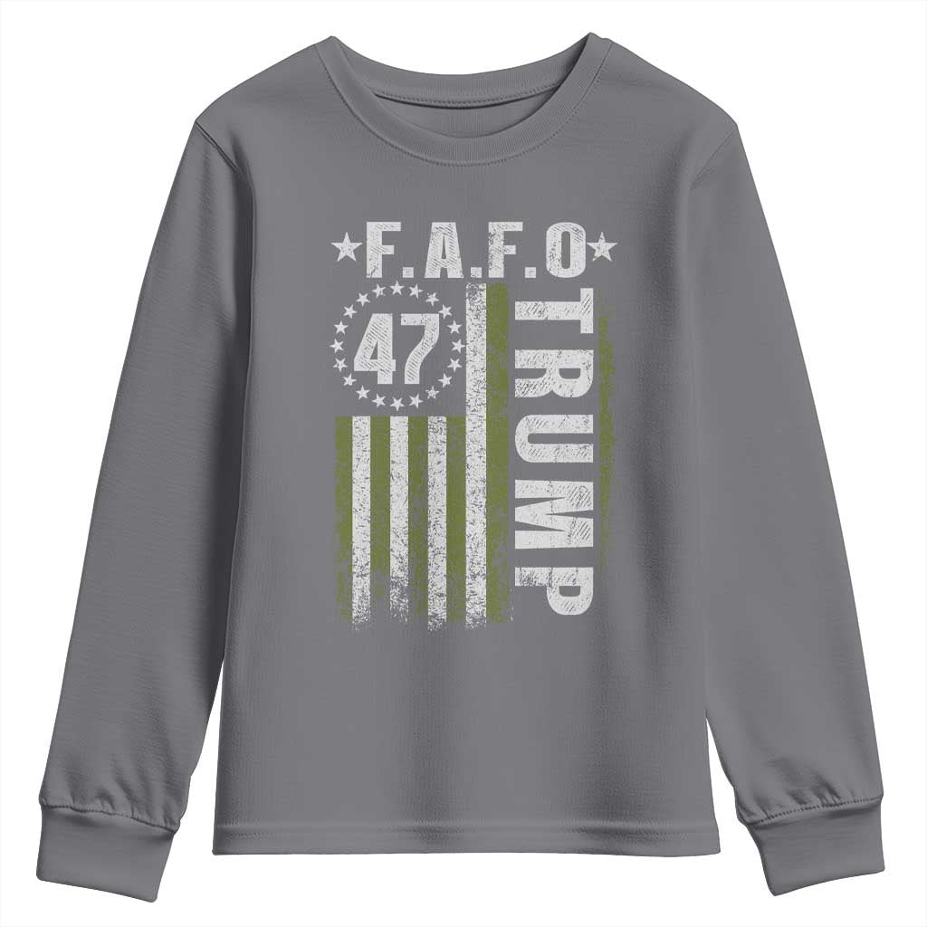 Funny Fafo Youth Sweatshirt President 47 FDT American Flag TS10 Charcoal Print Your Wear