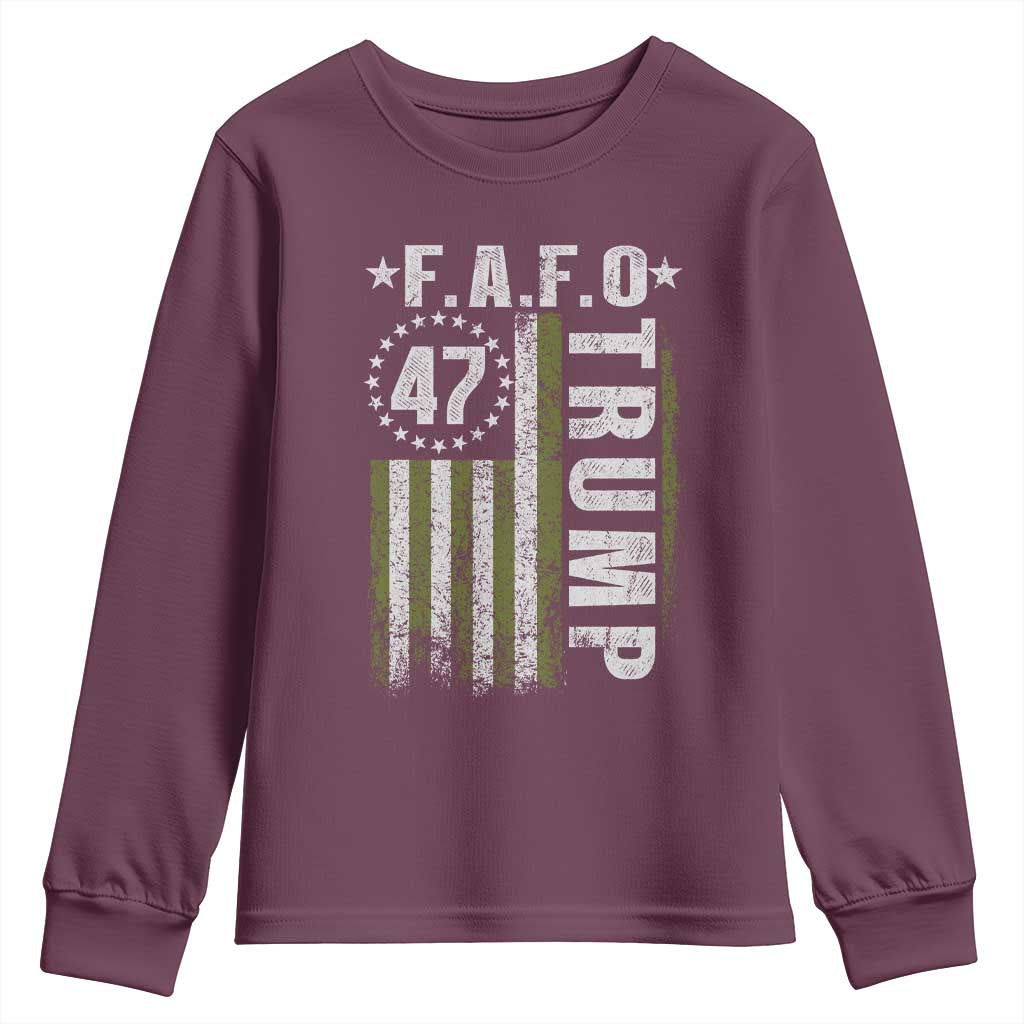 Funny Fafo Youth Sweatshirt President 47 FDT American Flag TS10 Maroon Print Your Wear