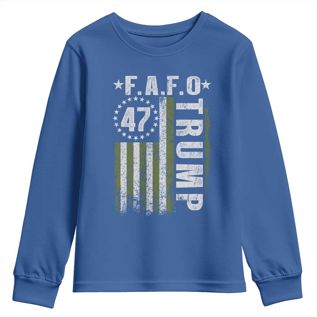 Funny Fafo Youth Sweatshirt President 47 FDT American Flag TS10 Royal Blue Print Your Wear