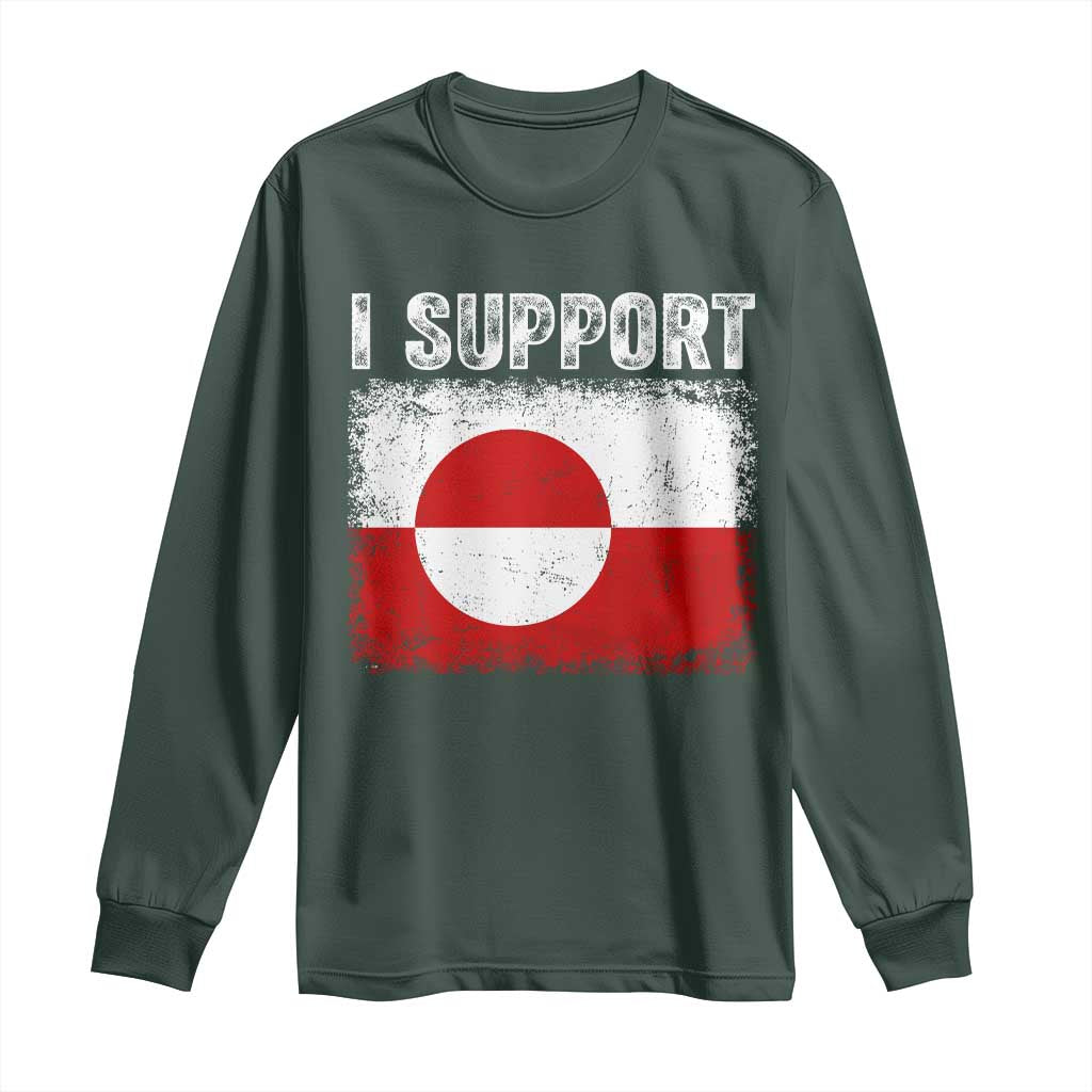 I Support Greenland Long Sleeve Shirt Grunge Flag TS10 Dark Forest Green Print Your Wear