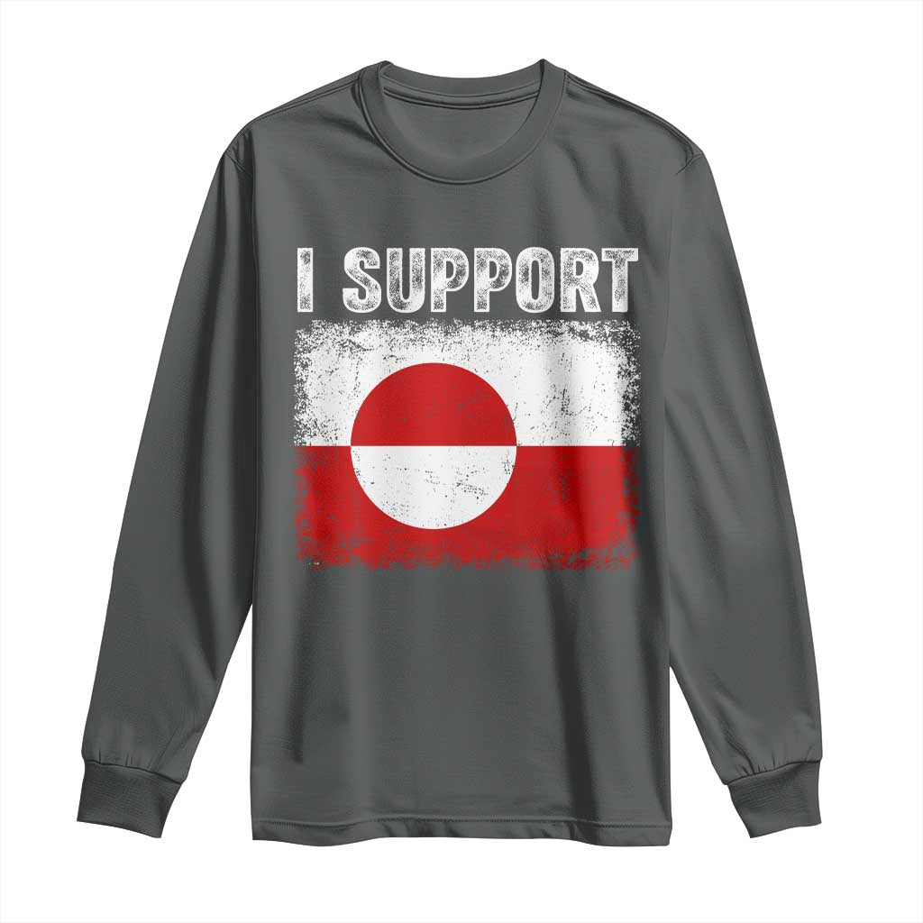 I Support Greenland Long Sleeve Shirt Grunge Flag TS10 Dark Heather Print Your Wear