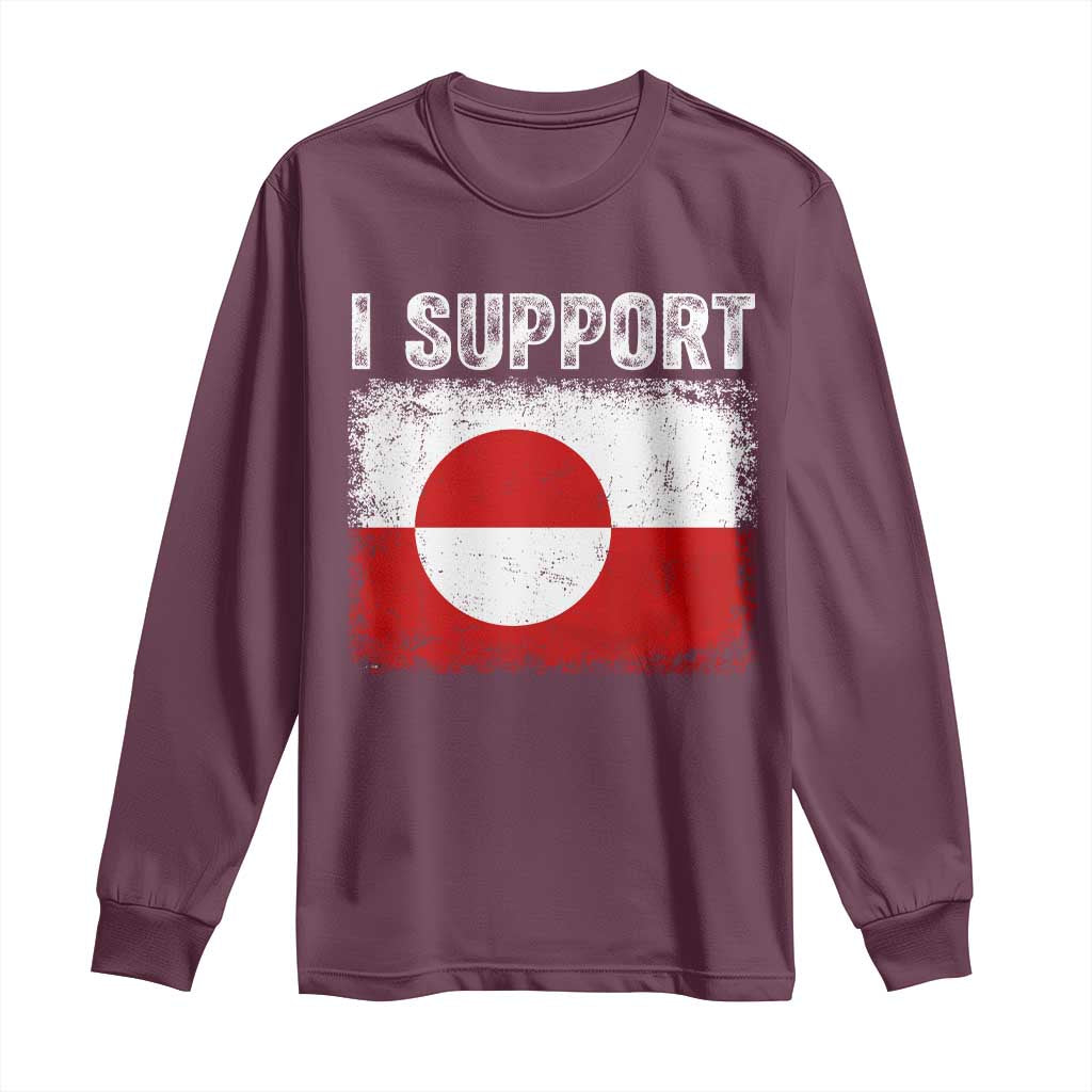 I Support Greenland Long Sleeve Shirt Grunge Flag TS10 Maroon Print Your Wear