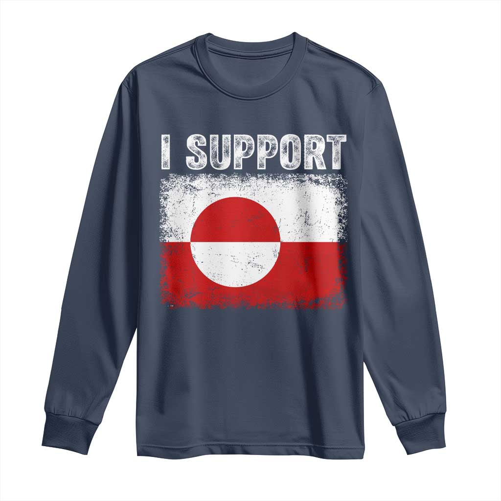 I Support Greenland Long Sleeve Shirt Grunge Flag TS10 Navy Print Your Wear
