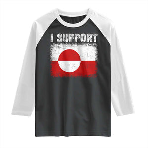 I Support Greenland Raglan Shirt Grunge Flag TS10 Black White Print Your Wear