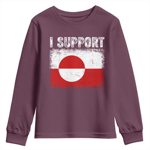 I Support Greenland Youth Sweatshirt Grunge Flag TS10 Maroon Print Your Wear