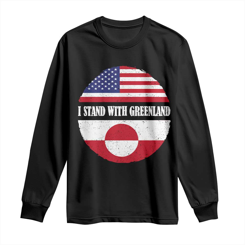 I Stand With Greenland Long Sleeve Shirt Political Protest Greenlander American Flag TS10 Black Print Your Wear