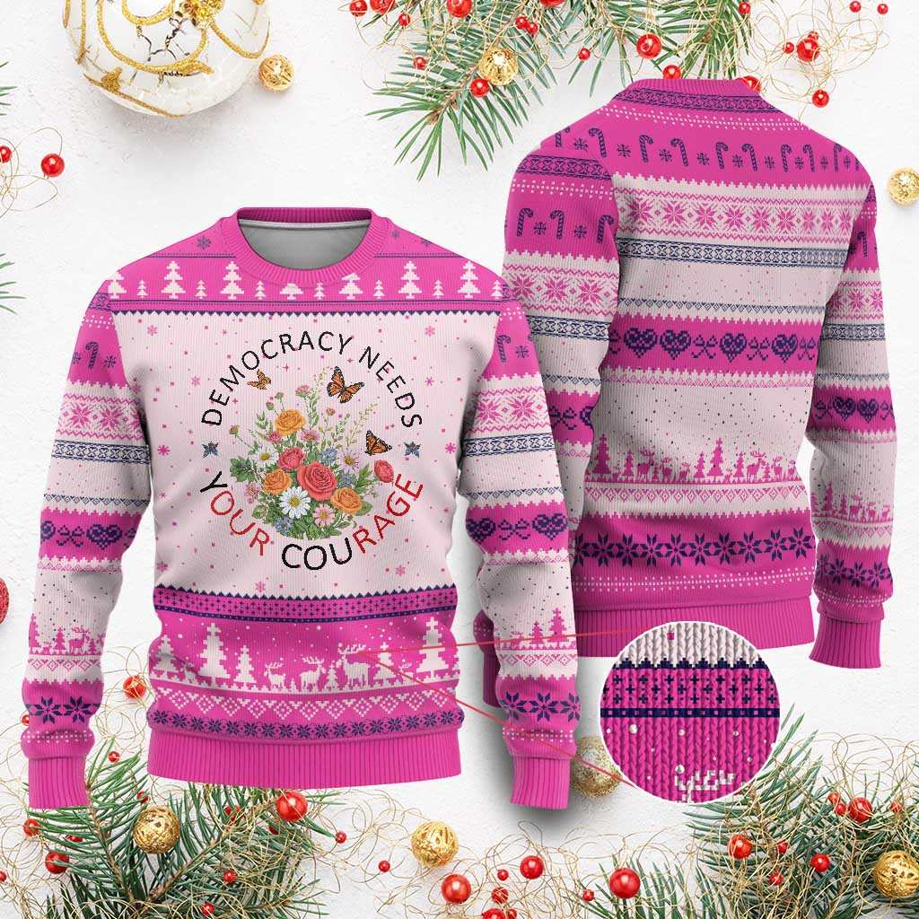 Pro Democracy Ugly Christmas Sweater Human Rights Our Rage Protest Floral FDT TS10 Hot Pink Print Your Wear