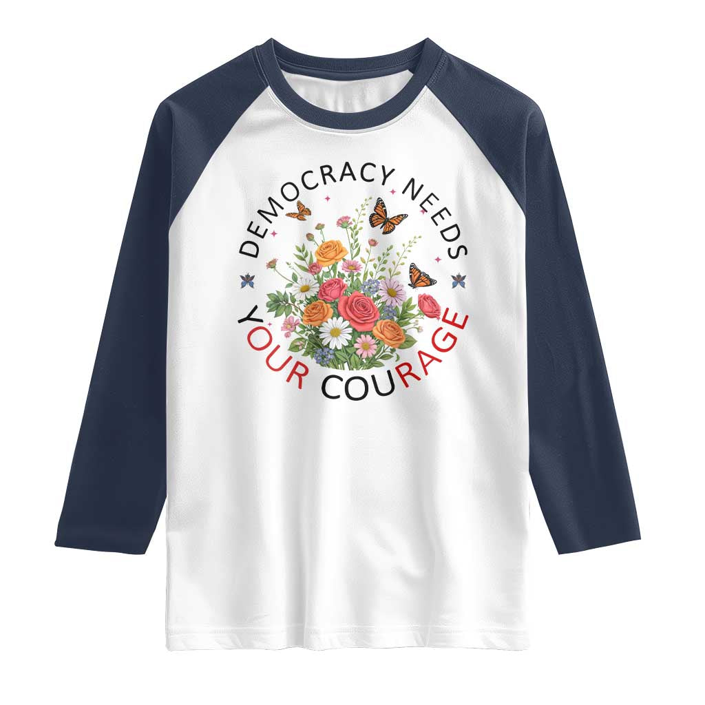 Pro Democracy Raglan Shirt Human Rights Our Rage Protest Floral FDT TS10 White Navy Print Your Wear