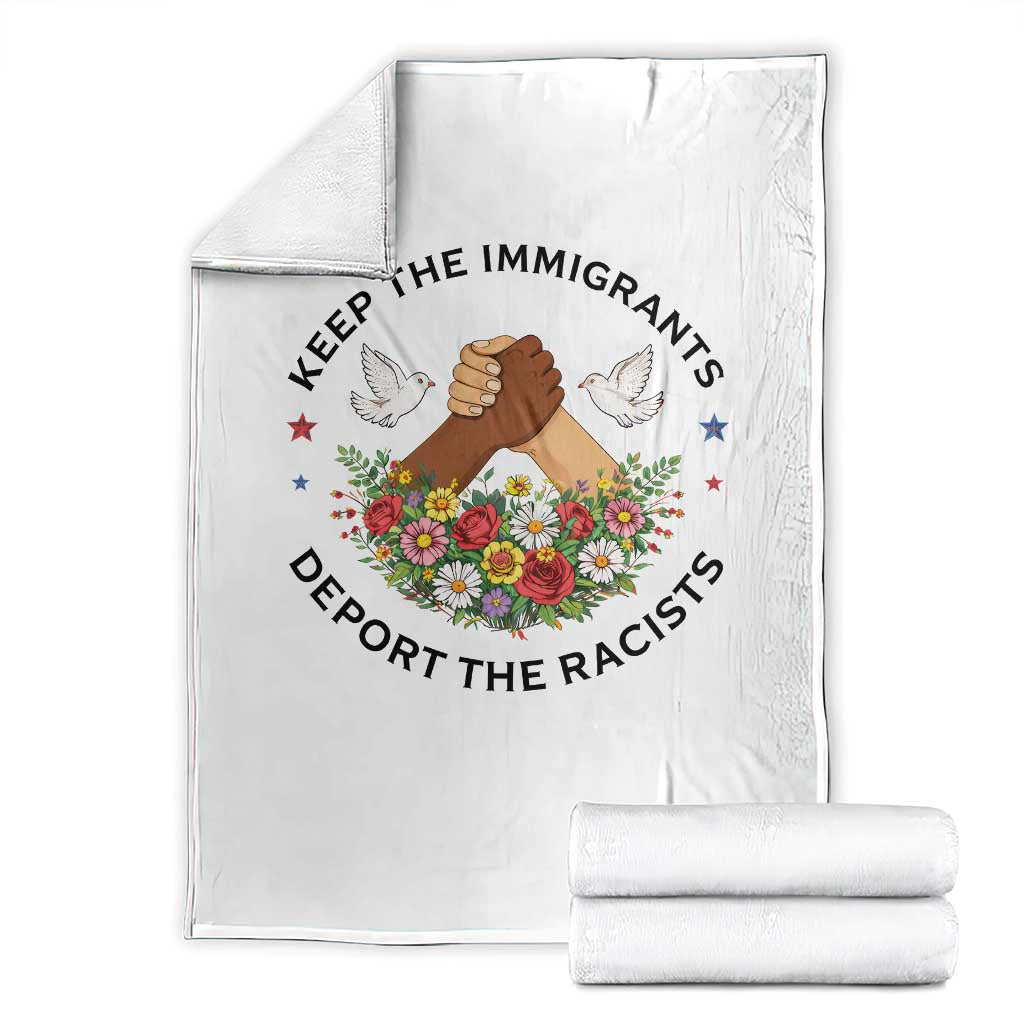 Keep The Immigrants Deport The Racist Throw Blanket Floral FDT TS10 White Print Your Wear