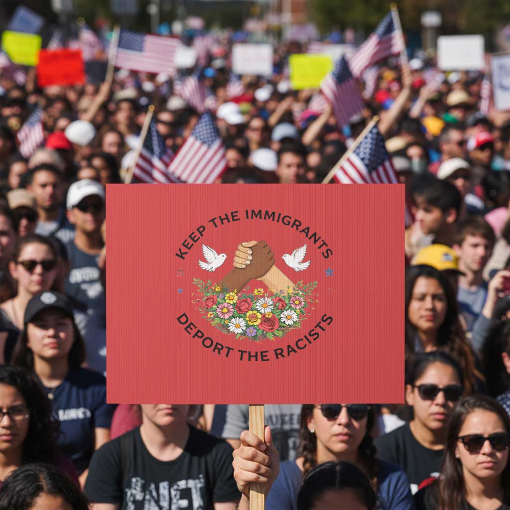 Keep The Immigrants Deport The Racist Protest Sign Floral FDT TS10 Horizontal 18