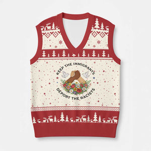 Keep The Immigrants Deport The Racist V-Neck Knit Sweater Vest Floral FDT TS10 Beige Red Print Your Wear