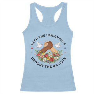 Keep The Immigrants Deport The Racist Racerback Tank Top Floral FDT TS10 Light Blue Print Your Wear