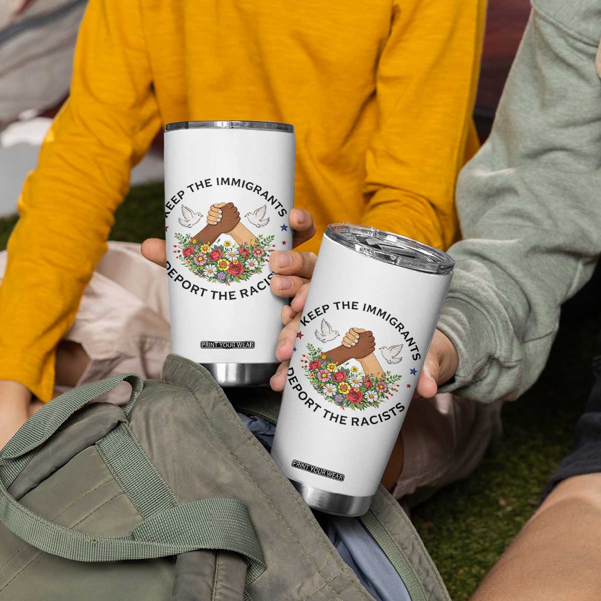 Keep The Immigrants Deport The Racist Tumbler Cup Floral FDT TS10 Print Your Wear