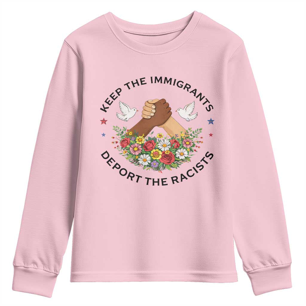 Keep The Immigrants Deport The Racist Youth Sweatshirt Floral FDT TS10 Light Pink Print Your Wear