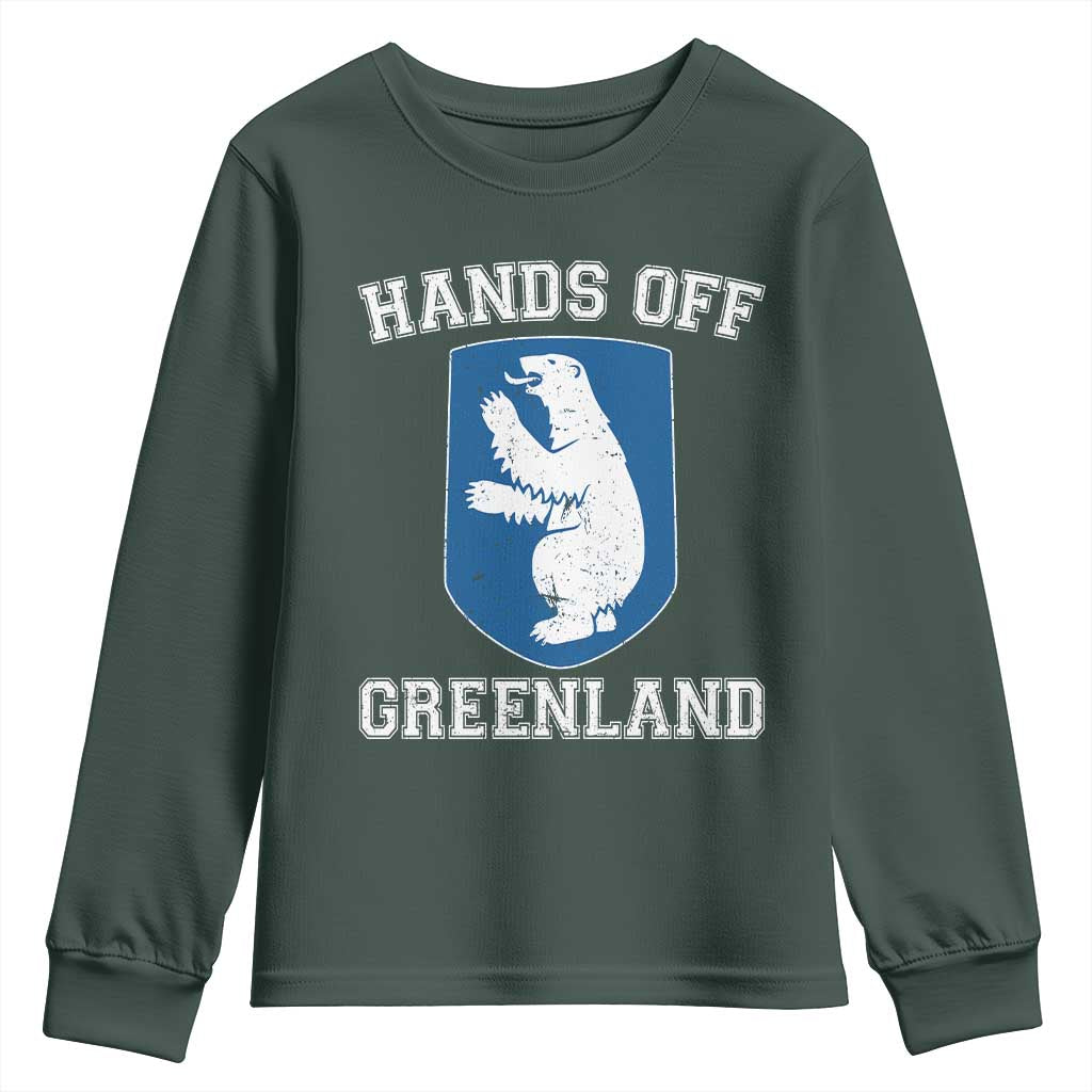 Hands Off Greenland Youth Sweatshirt Polar Bear Vintage Political Protest TS10 Dark Forest Green Print Your Wear
