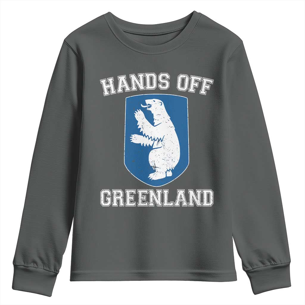 Hands Off Greenland Youth Sweatshirt Polar Bear Vintage Political Protest TS10 Dark Heather Print Your Wear