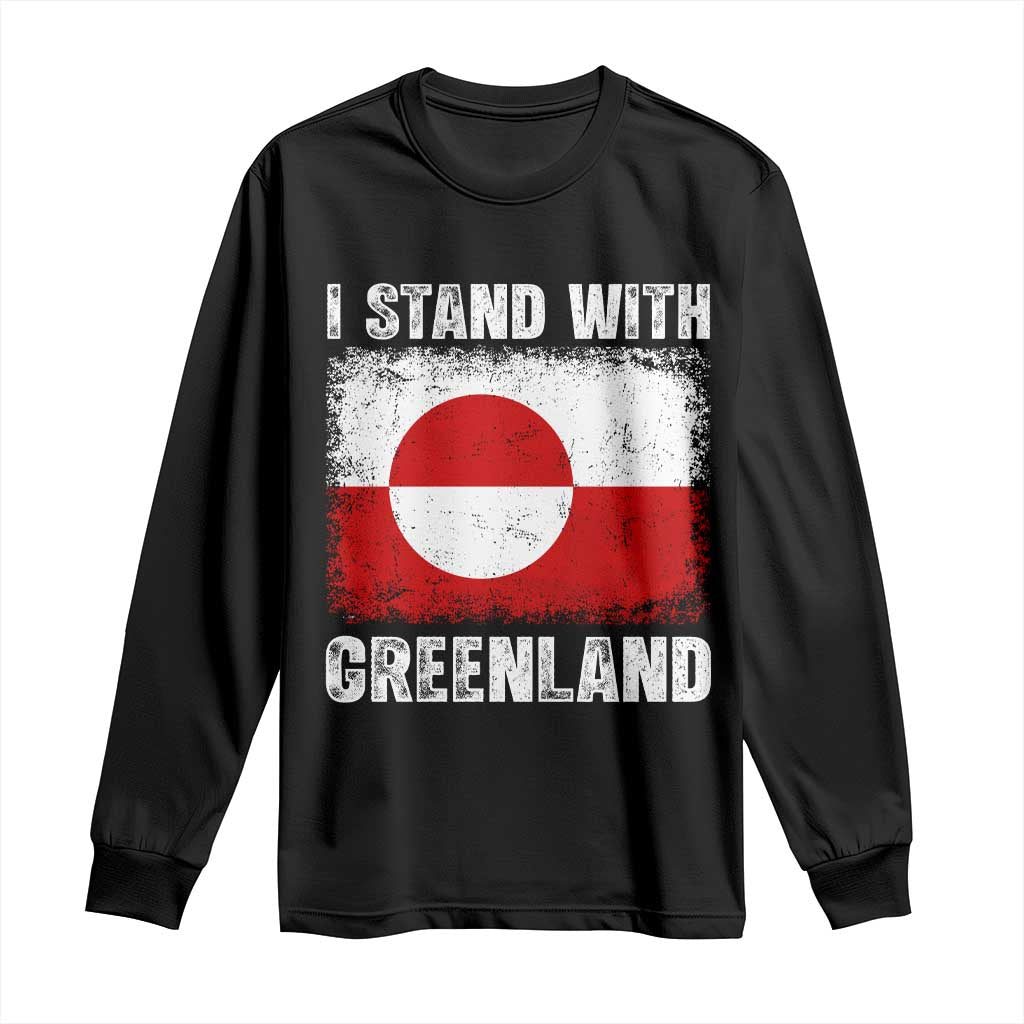I Stand With Greenland Long Sleeve Shirt Grunge Flag TS10 Black Print Your Wear