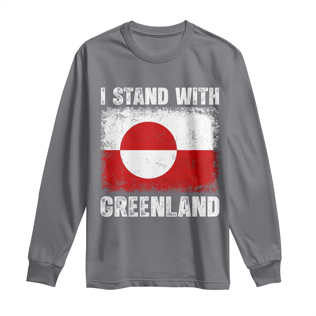 I Stand With Greenland Long Sleeve Shirt Grunge Flag TS10 Charcoal Print Your Wear