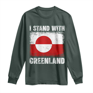 I Stand With Greenland Long Sleeve Shirt Grunge Flag TS10 Dark Forest Green Print Your Wear