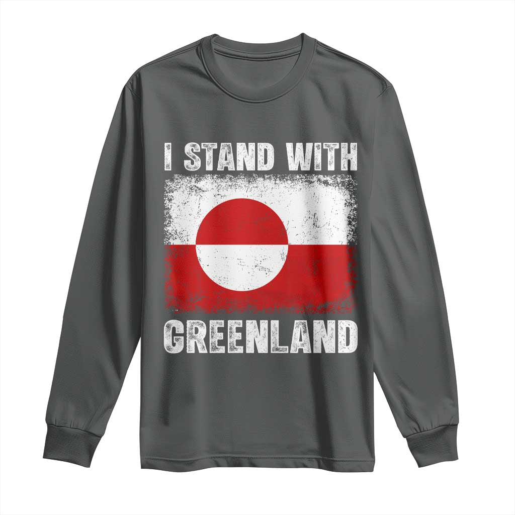 I Stand With Greenland Long Sleeve Shirt Grunge Flag TS10 Dark Heather Print Your Wear