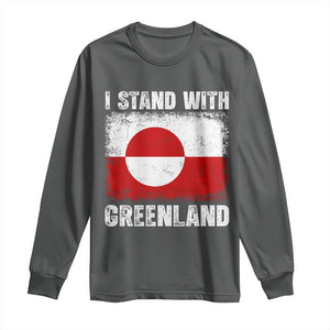 I Stand With Greenland Long Sleeve Shirt Grunge Flag TS10 Dark Heather Print Your Wear