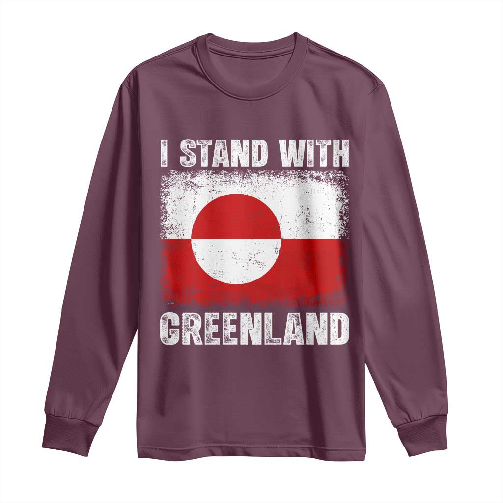 I Stand With Greenland Long Sleeve Shirt Grunge Flag TS10 Maroon Print Your Wear