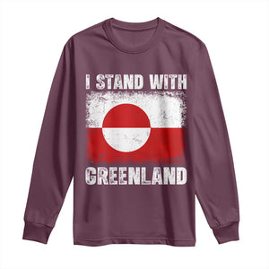 I Stand With Greenland Long Sleeve Shirt Grunge Flag TS10 Maroon Print Your Wear
