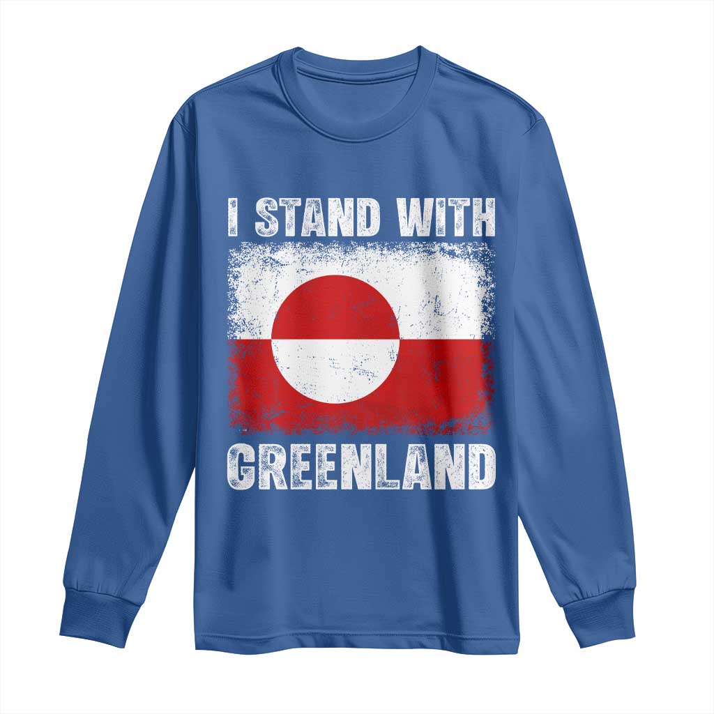 I Stand With Greenland Long Sleeve Shirt Grunge Flag TS10 Royal Blue Print Your Wear