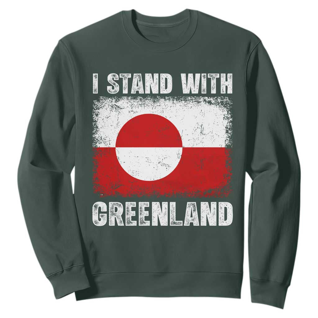 I Stand With Greenland Sweatshirt Grunge Flag TS10 Dark Forest Green Print Your Wear