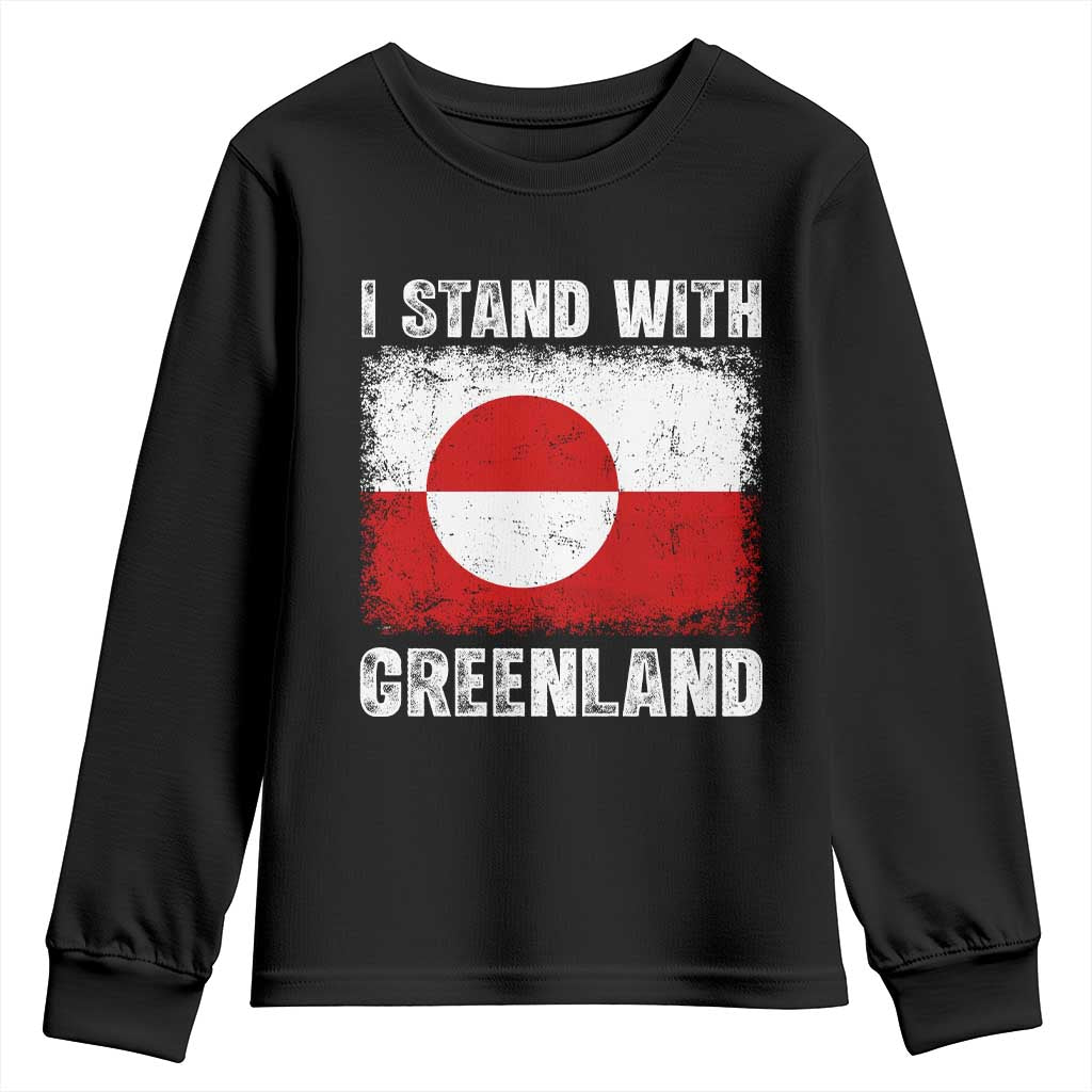 I Stand With Greenland Youth Sweatshirt Grunge Flag TS10 Black Print Your Wear