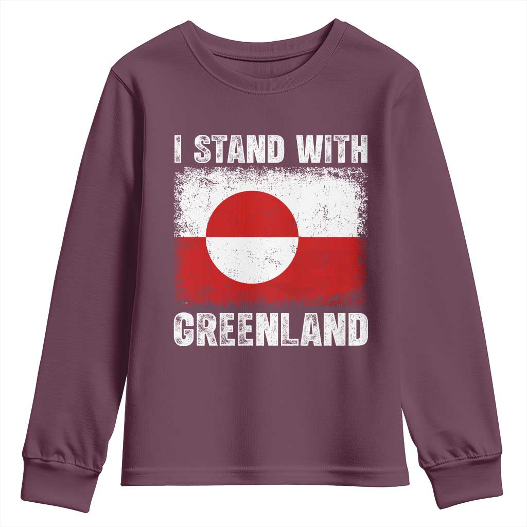 I Stand With Greenland Youth Sweatshirt Grunge Flag TS10 Maroon Print Your Wear