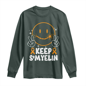 Multiple Sclerosis Awareness Long Sleeve Shirt Keep Smyelin Orange Ribbon MS Support TS10 Dark Forest Green Print Your Wear