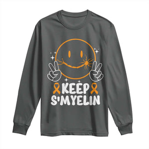 Multiple Sclerosis Awareness Long Sleeve Shirt Keep Smyelin Orange Ribbon MS Support TS10 Dark Heather Print Your Wear