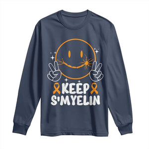 Multiple Sclerosis Awareness Long Sleeve Shirt Keep Smyelin Orange Ribbon MS Support TS10 Navy Print Your Wear