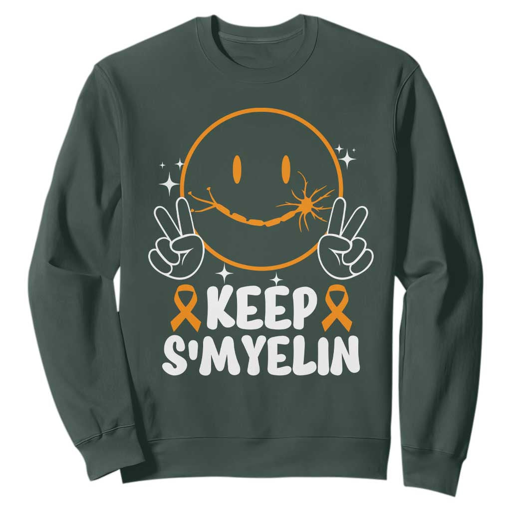 Multiple Sclerosis Awareness Sweatshirt Keep Smyelin Orange Ribbon MS Support TS10 Dark Forest Green Print Your Wear