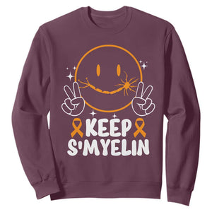 Multiple Sclerosis Awareness Sweatshirt Keep Smyelin Orange Ribbon MS Support TS10 Maroon Print Your Wear