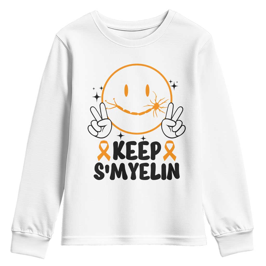 Multiple Sclerosis Awareness Youth Sweatshirt Keep Smyelin MS Support TS10 White Print Your Wear