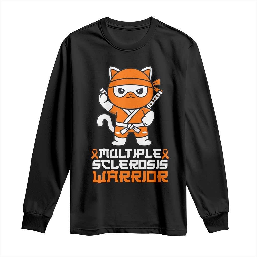 Multiple Sclerosis Warrior Long Sleeve Shirt Orange Ribbon MS Ninja TS10 Black Print Your Wear