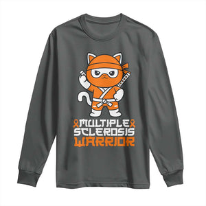 Multiple Sclerosis Warrior Long Sleeve Shirt Orange Ribbon MS Ninja TS10 Dark Heather Print Your Wear