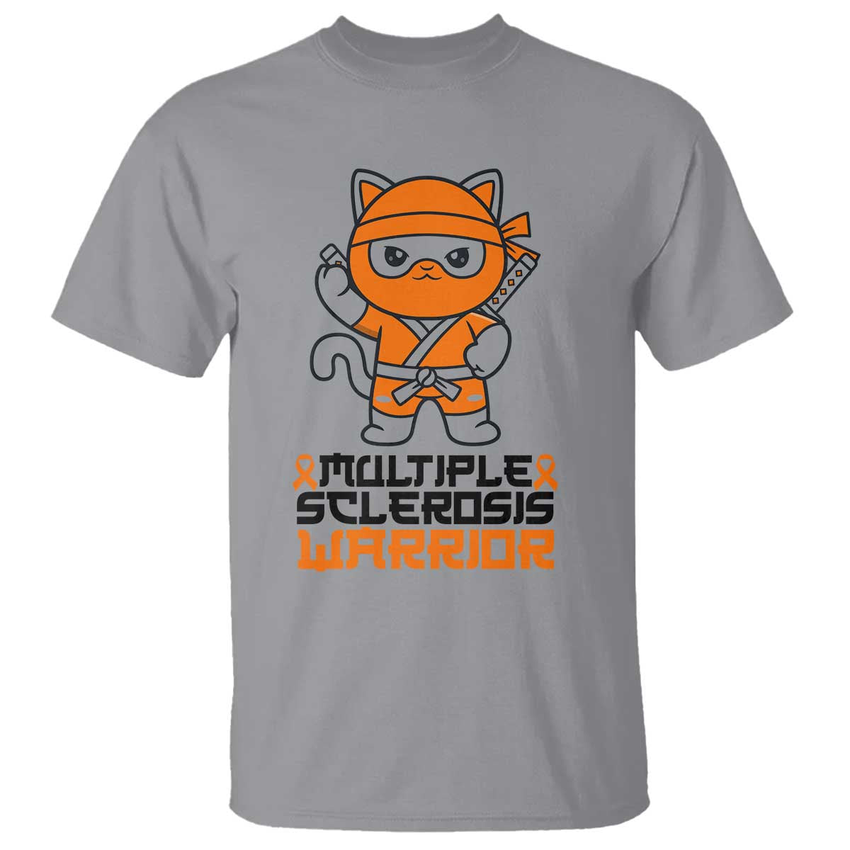 Multiple Sclerosis Awareness T Shirt Orange Ribbon MS Warrior Ninja TS10 Sport Gray Print Your Wear